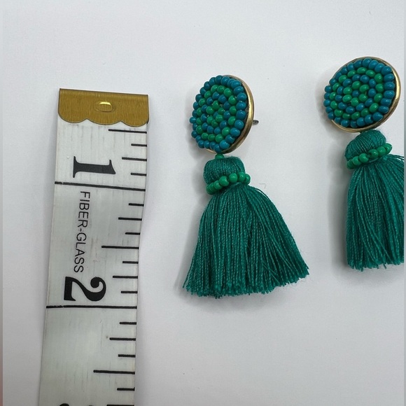 J. Crew Teal Beaded Tassel Stud Earrings and Dust Bag - Picture 7 of 9